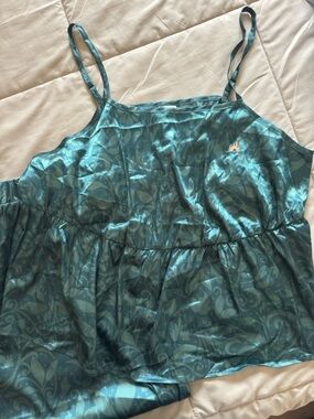Disney Teal Satin Floral-Print Camisole with Adjustable Straps